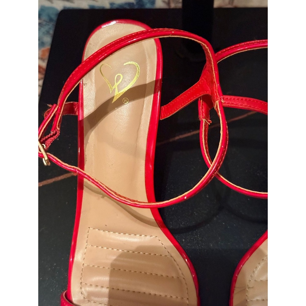 Women's Red Minimalist Heels Size 6.5 Open Toe Strappy Dress Sandals - Picture 3 of 4